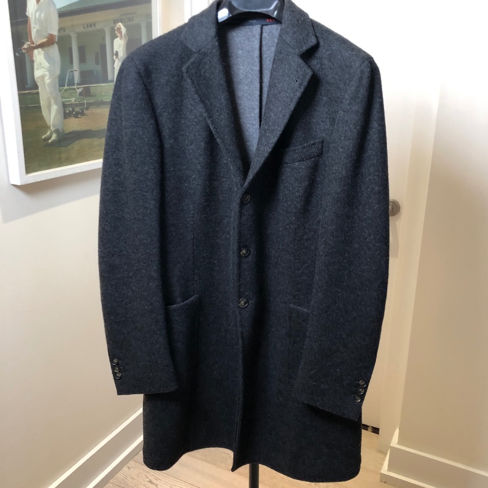 TOMBOLINI Men's Wool Topcoat - Charcoal Gray, Size Euro 50 (US 40)